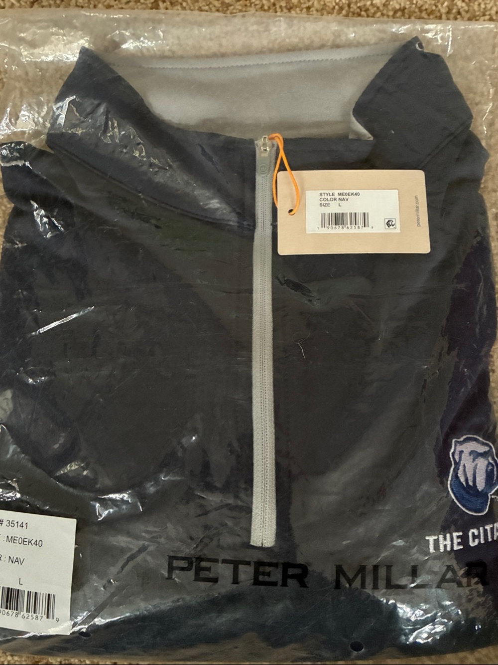 Peter Millar Men's The Citadel Bulldogs Perth Performance 1/4 Zip - L - NWT